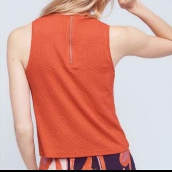 Anthropologie Postmark 9-h15 Stcl Coral Geometric Mock Neck Small - Picture 2 of 5